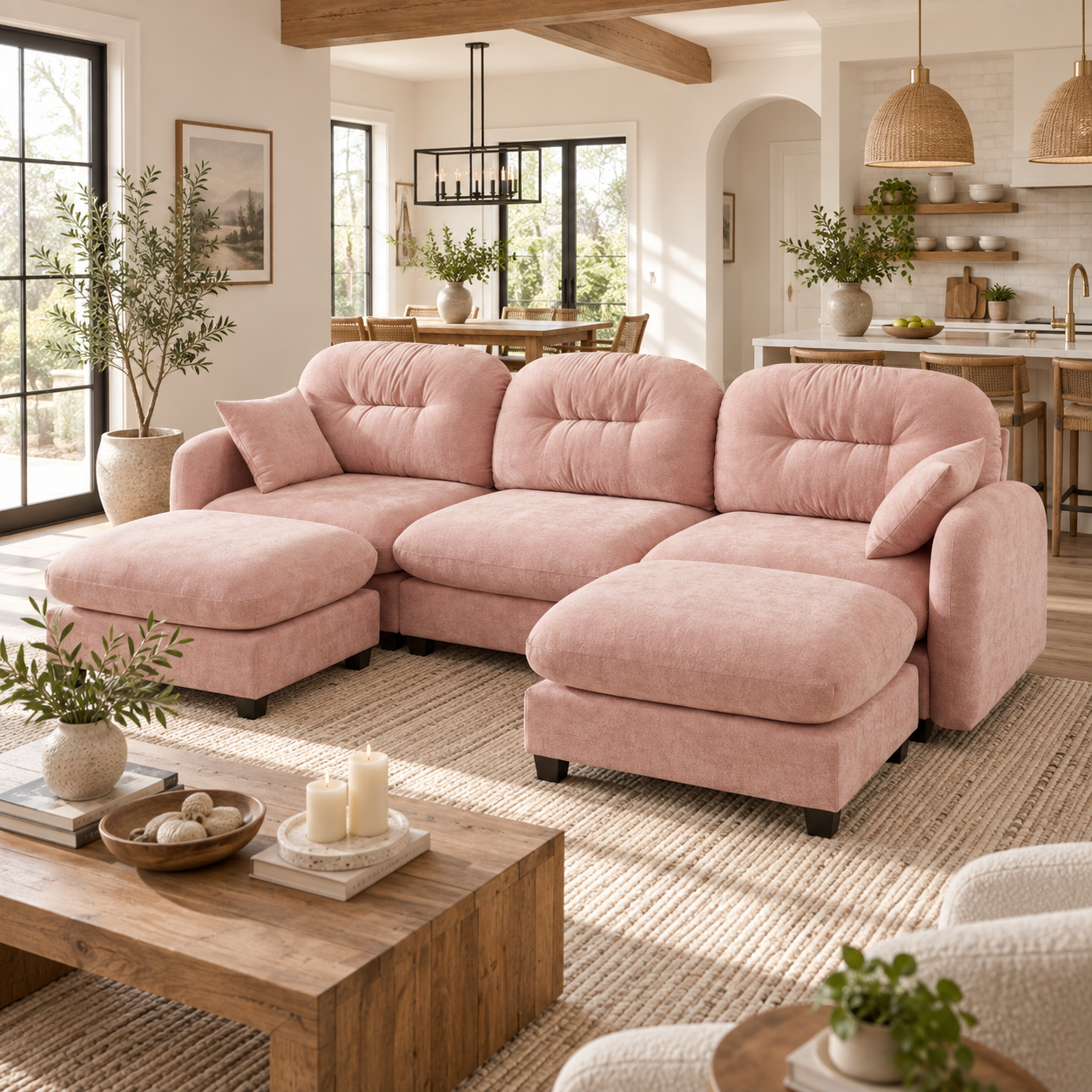 Roselyn 107" Modular Chenille U-Shaped Sectional Sofa with 2 Ottomans
