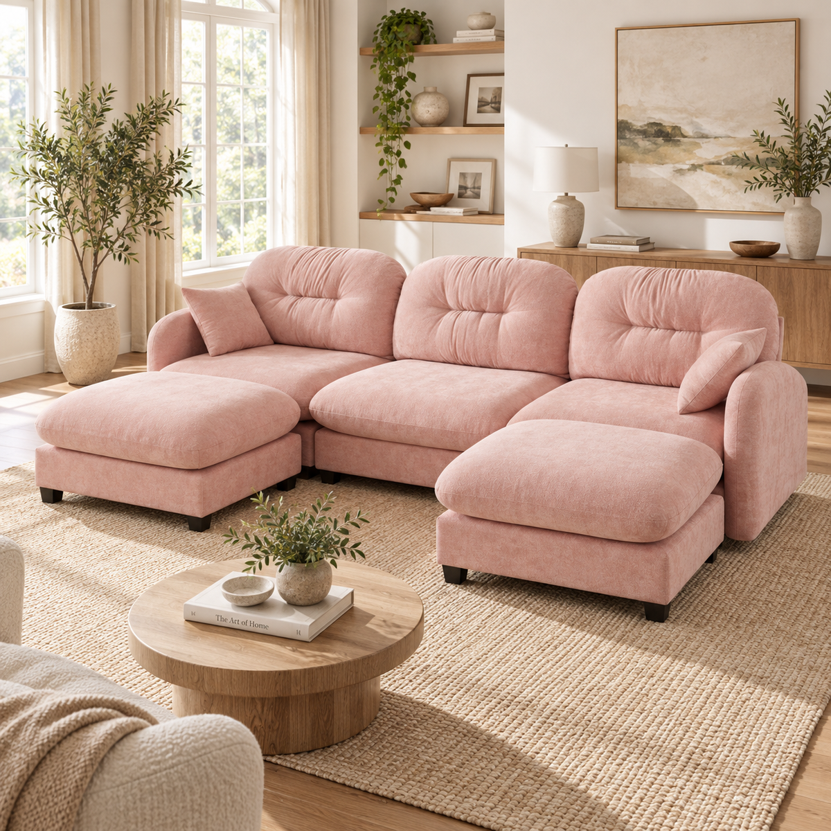 Roselyn 107" Modular Chenille U-Shaped Sectional Sofa with 2 Ottomans