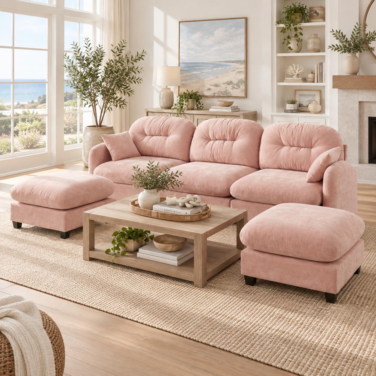 Roselyn 107" Modular Chenille U-Shaped Sectional Sofa with 2 Ottomans