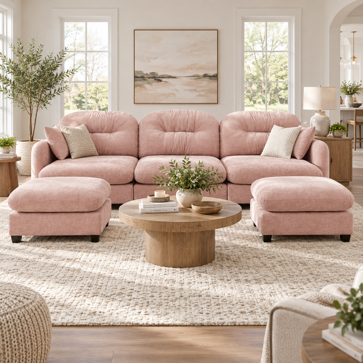 Roselyn 107" Modular Chenille U-Shaped Sectional Sofa with 2 Ottomans