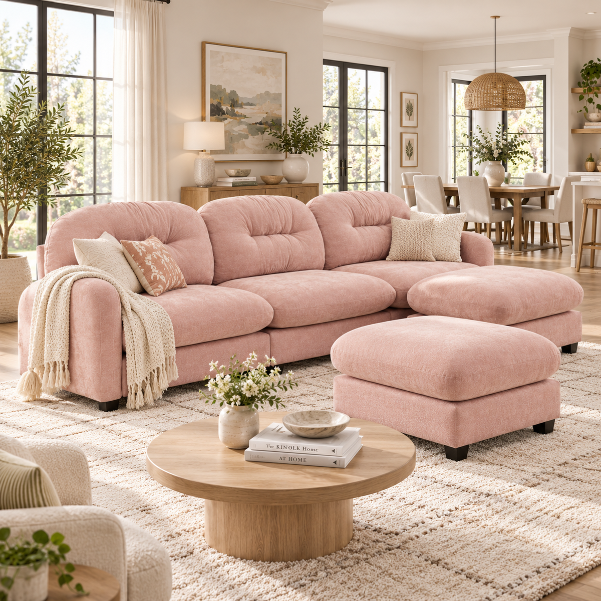 Roselyn 107" Modular Chenille U-Shaped Sectional Sofa with 2 Ottomans