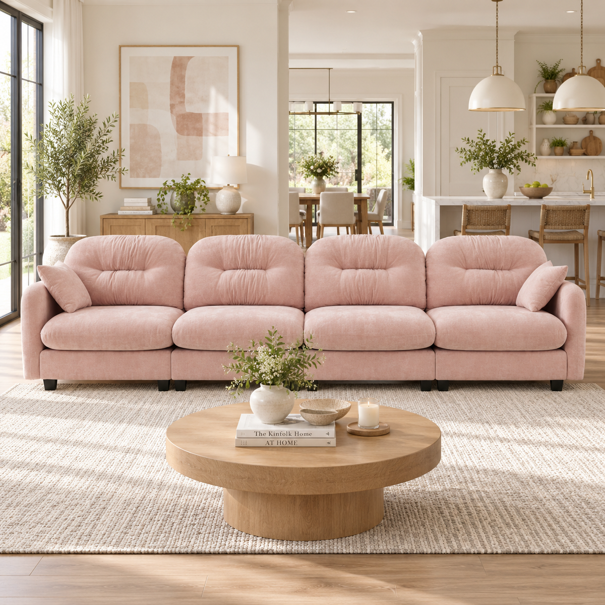 Roselyn 140" Modular Chenille Cloud 3-Seater Sofa with Tufted Cushion Backrest