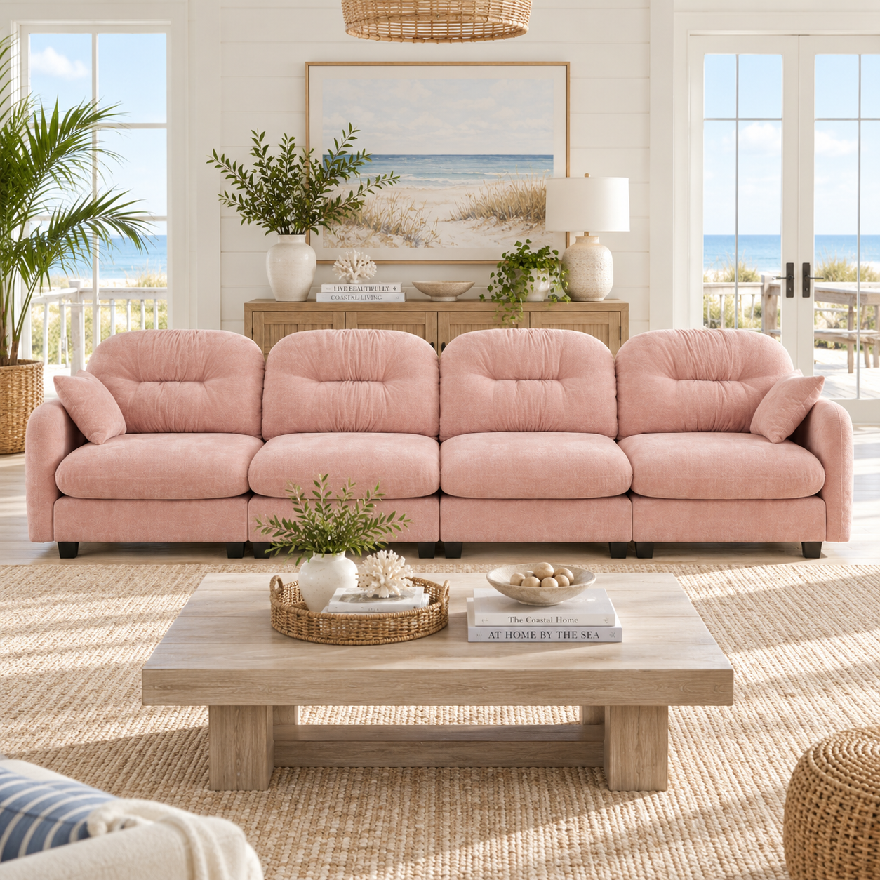Roselyn 140" Modular Chenille Cloud 3-Seater Sofa with Tufted Cushion Backrest