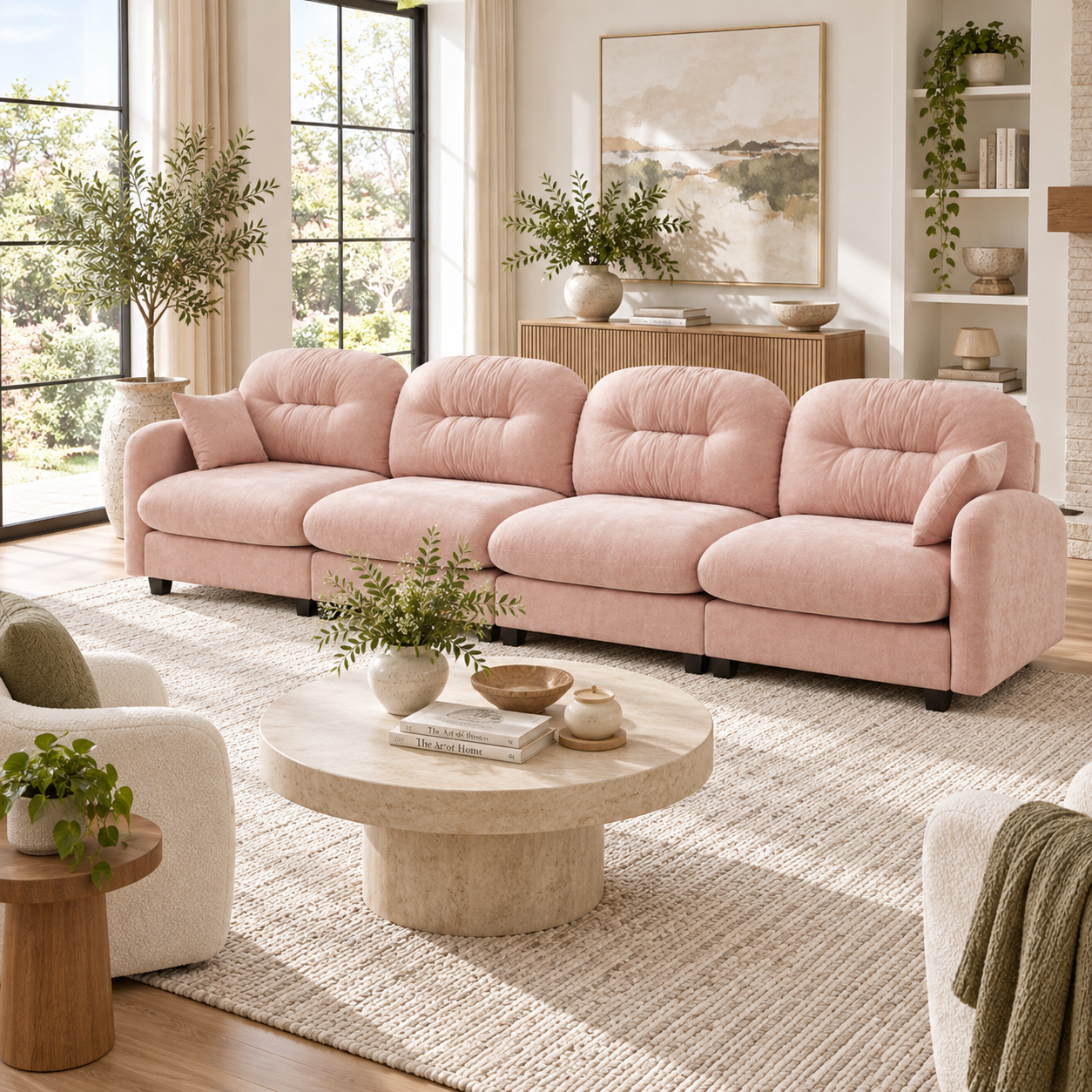 Roselyn 140" Modular Chenille Cloud 3-Seater Sofa with Tufted Cushion Backrest