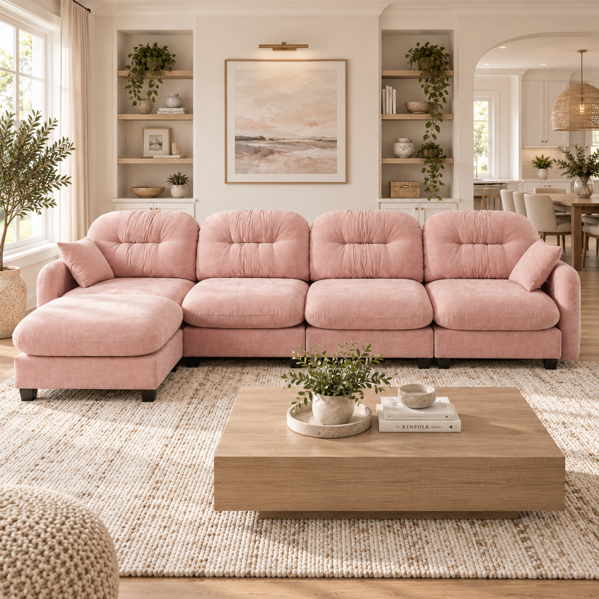 Roselyn 140" Modular Chenille Cloud L-Shaped Sectional Sofa with Ottoman