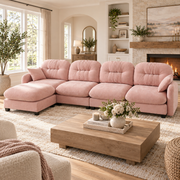 Roselyn 140" Modular Chenille Cloud L-Shaped Sectional Sofa with Ottoman