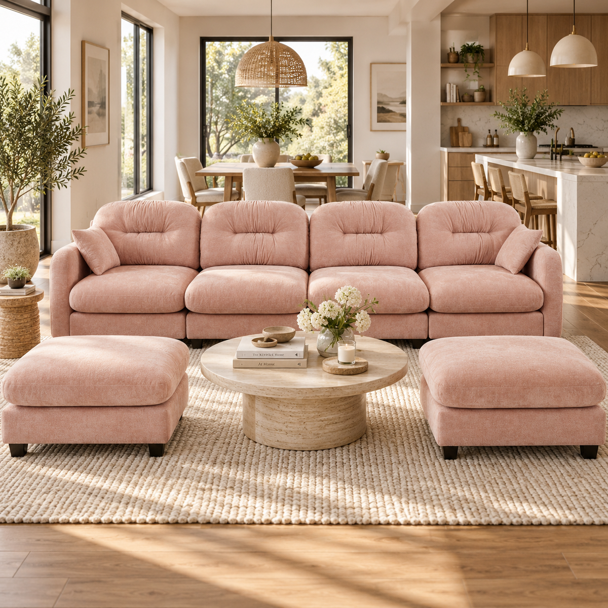 Roselyn 140" Modular Chenille Cloud U-Shaped Sectional Sofa with 2 Ottomans