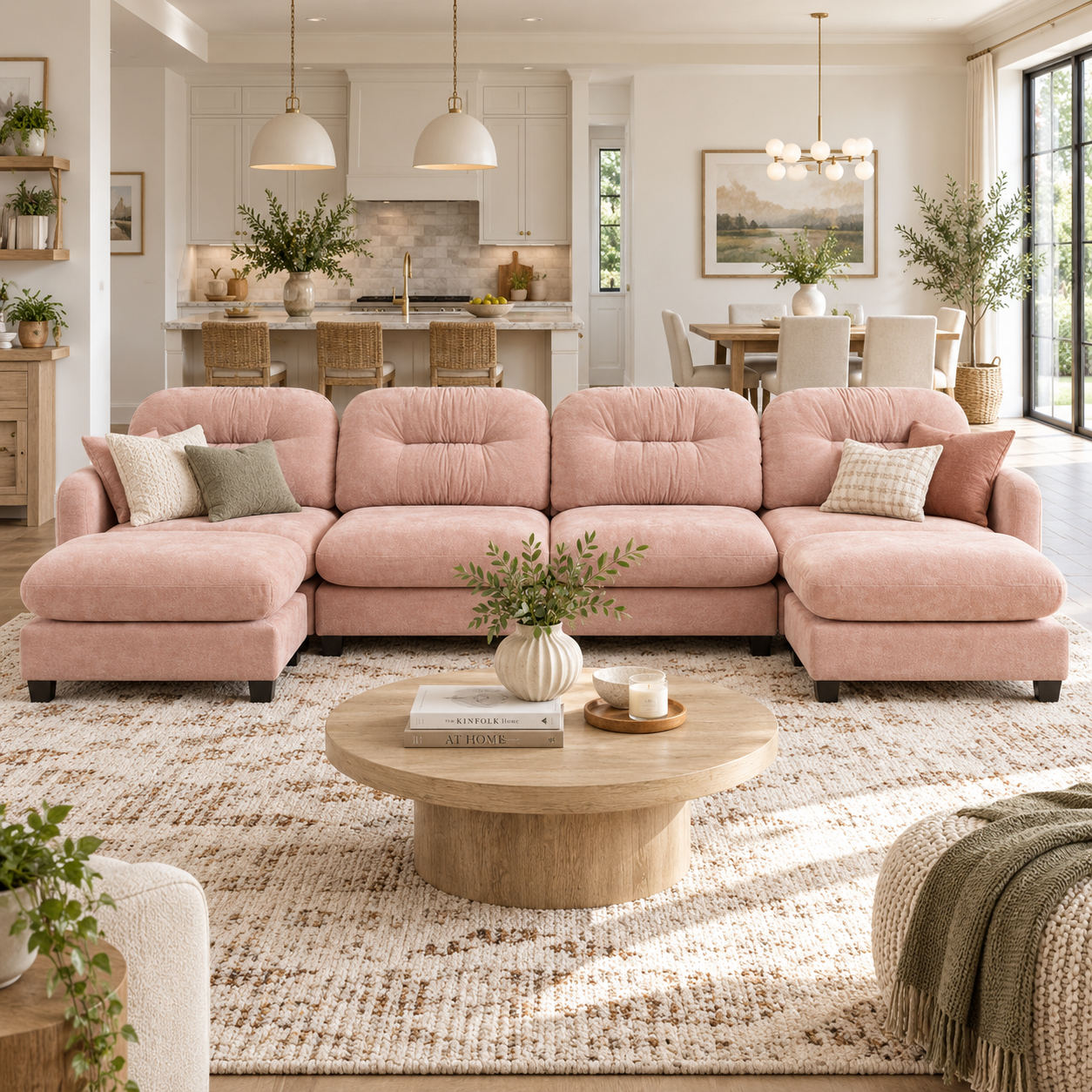 Roselyn 140" Modular Chenille Cloud U-Shaped Sectional Sofa with 2 Ottomans
