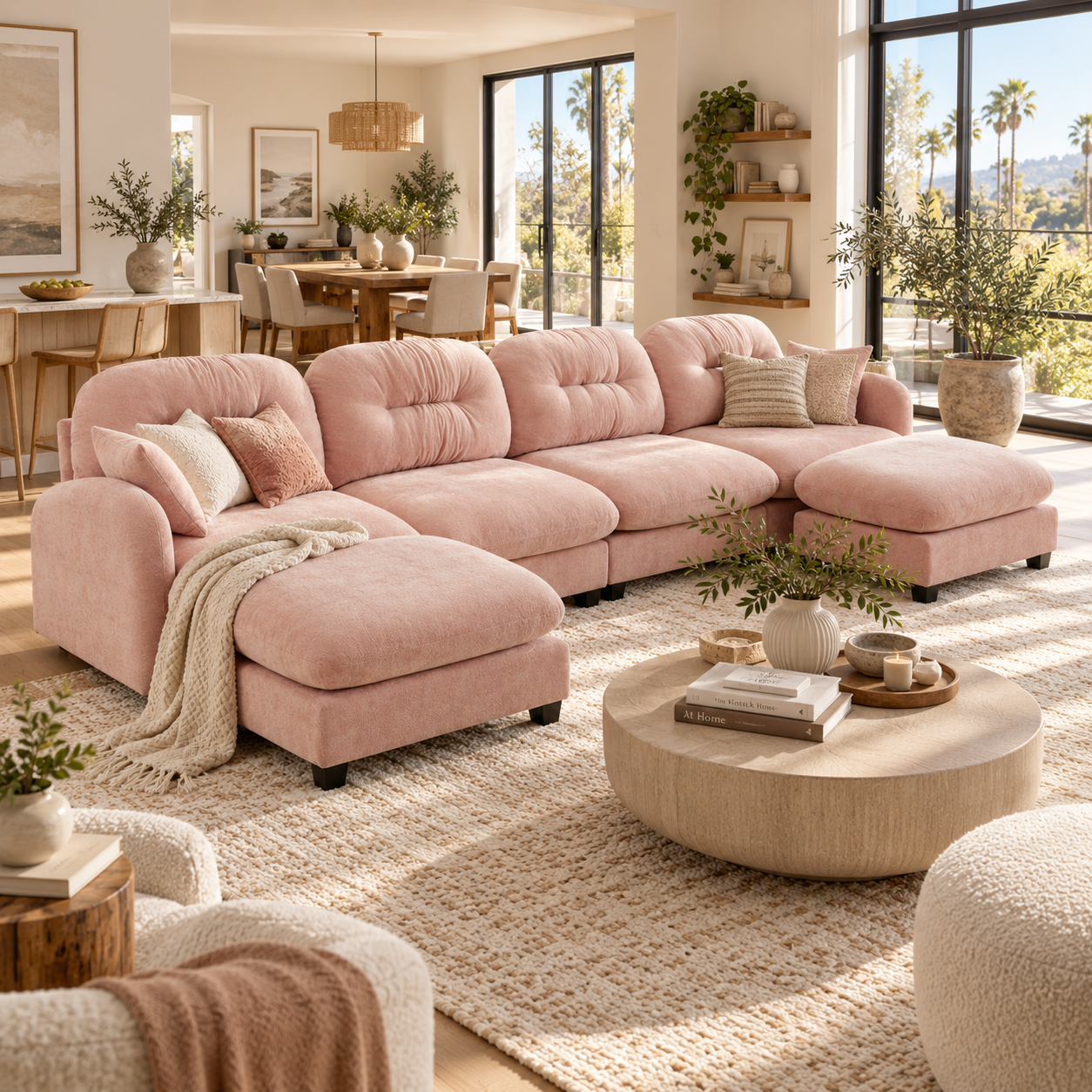 Roselyn 140" Modular Chenille Cloud U-Shaped Sectional Sofa with 2 Ottomans