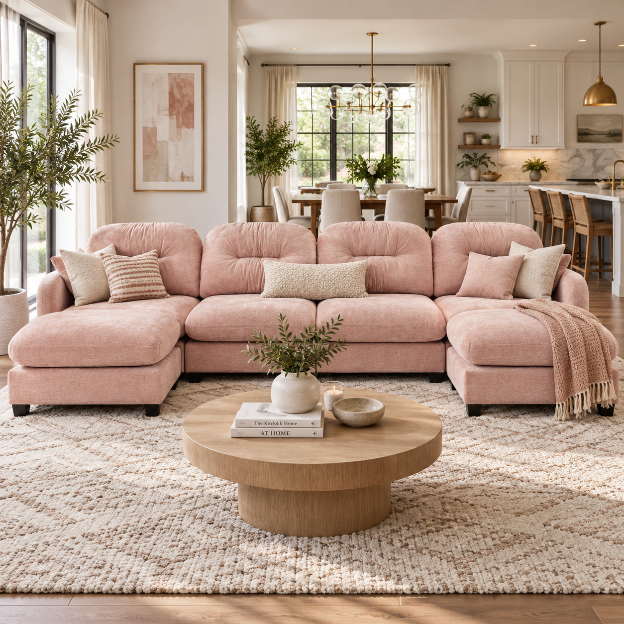 Roselyn 140" Modular Chenille Cloud U-Shaped Sectional Sofa with 2 Ottomans