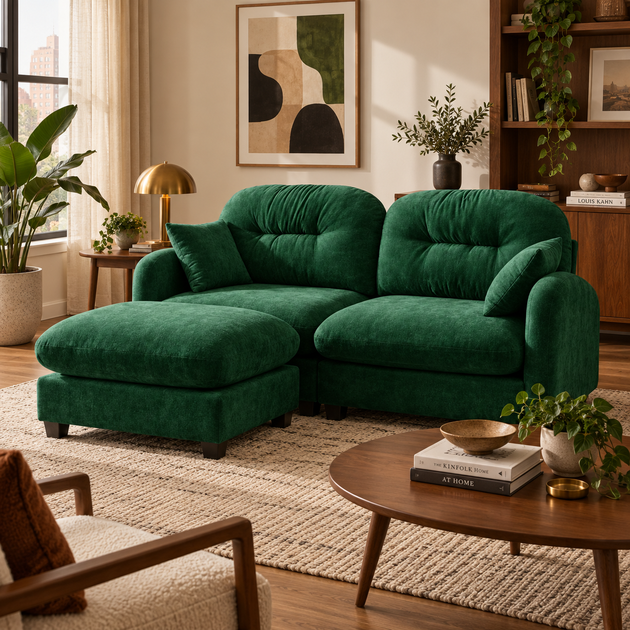 Roselyn 74" Modular Chenille Cloud L-Shaped Sectional Sofa with Ottoman