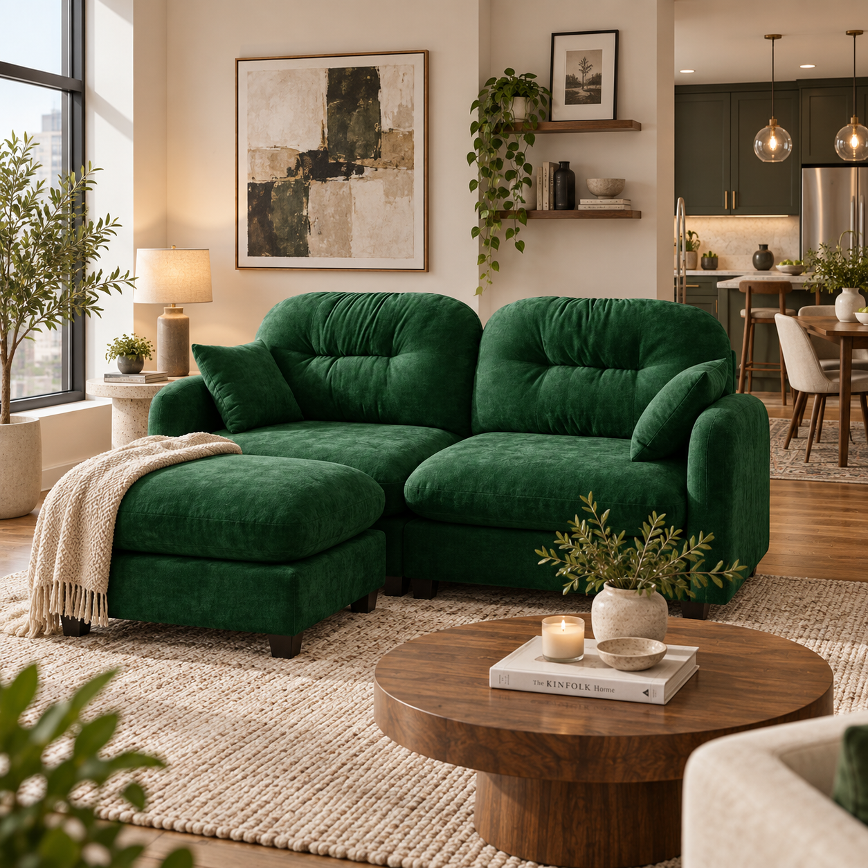 Roselyn 74" Modular Chenille Cloud L-Shaped Sectional Sofa with Ottoman