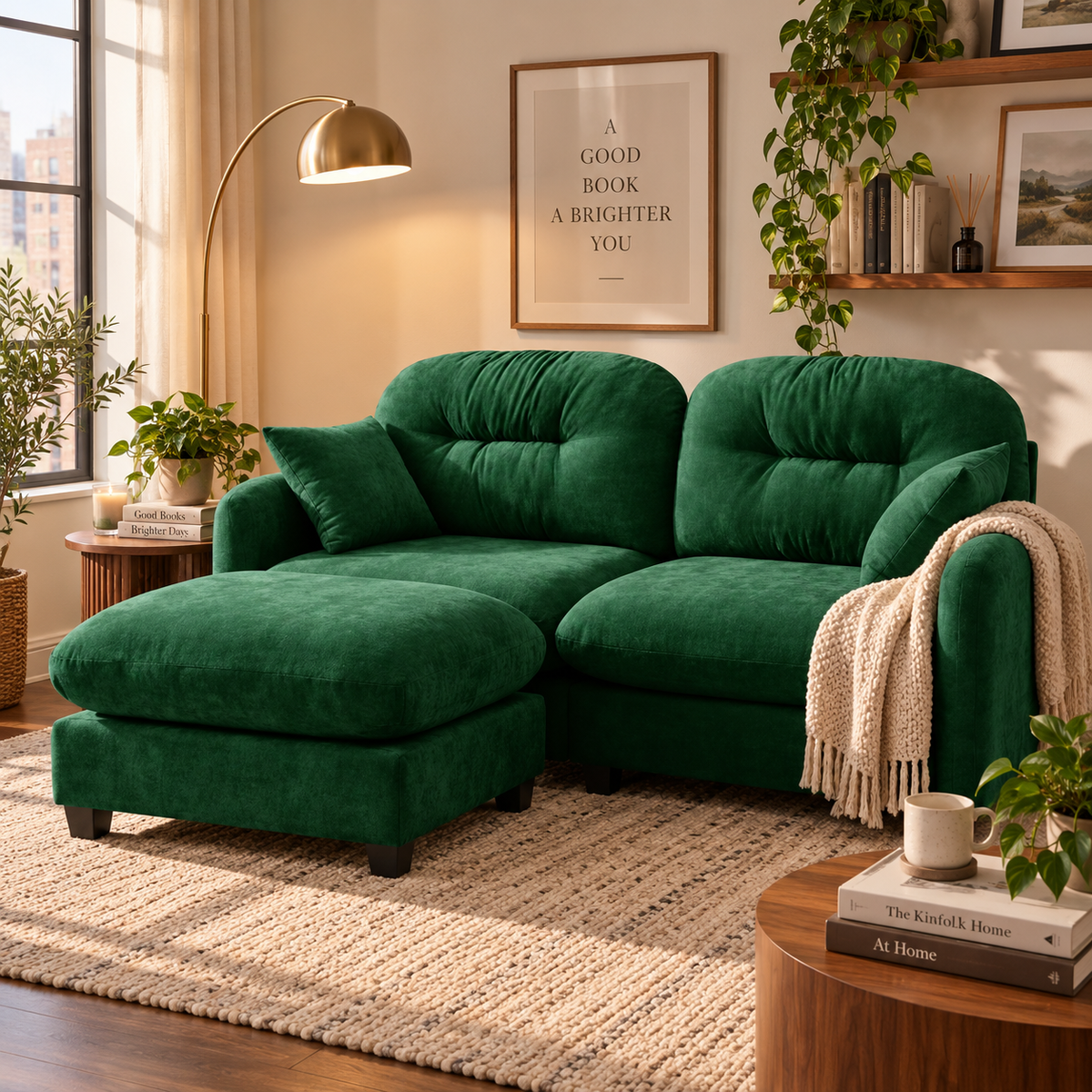 Roselyn 74" Modular Chenille Cloud L-Shaped Sectional Sofa with Ottoman
