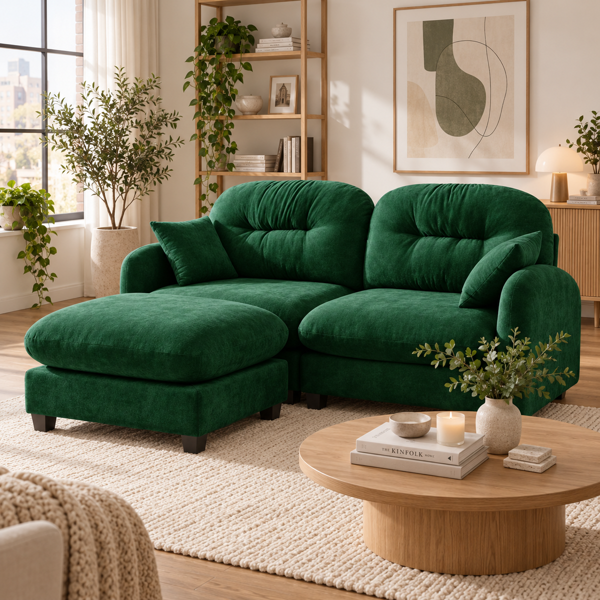 Roselyn 74" Modular Chenille Cloud L-Shaped Sectional Sofa with Ottoman