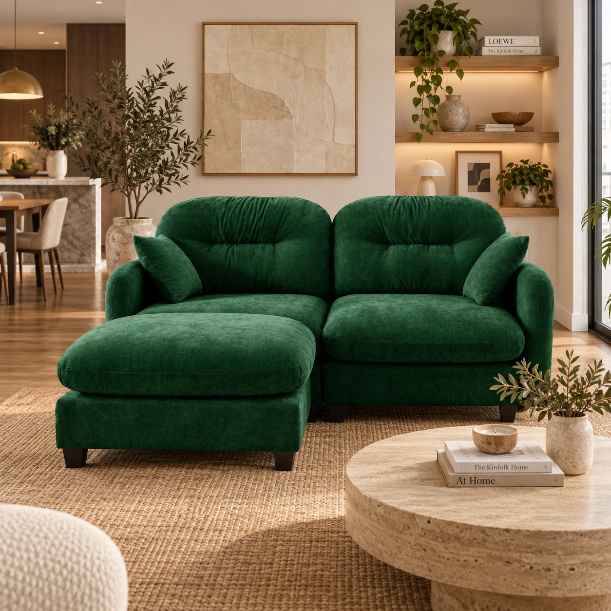 Roselyn 74" Modular Chenille Cloud L-Shaped Sectional Sofa with Ottoman