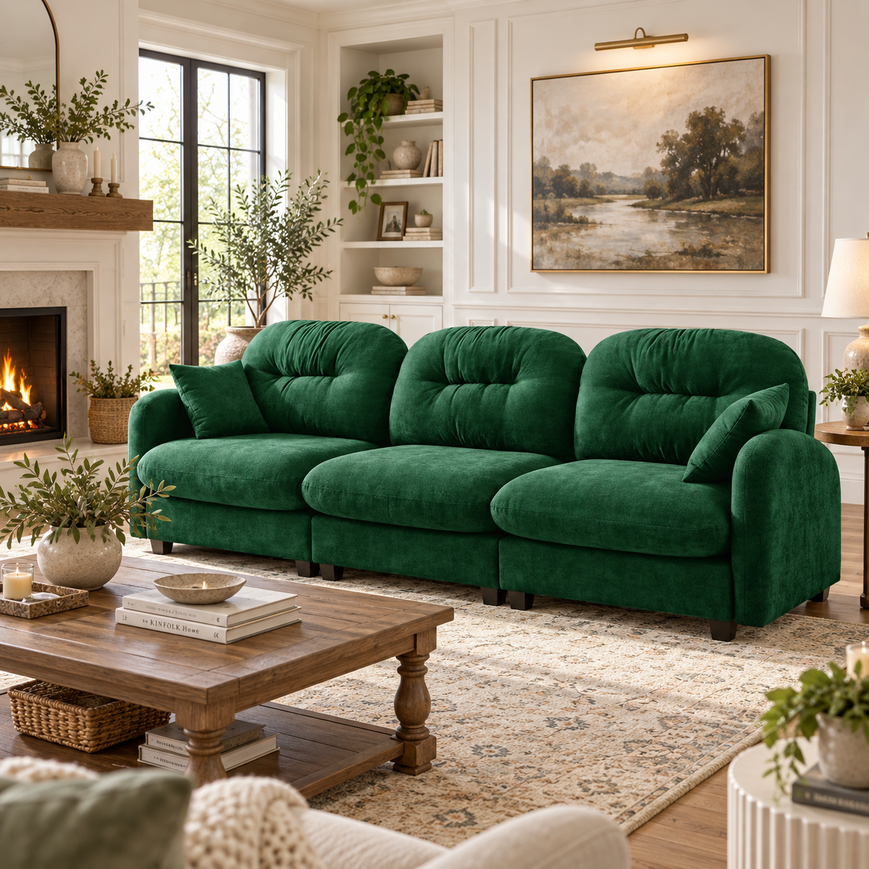 Roselyn 107" Modular Chenille Cloud 3-Seater Sofa with Tufted Cushion Backrest