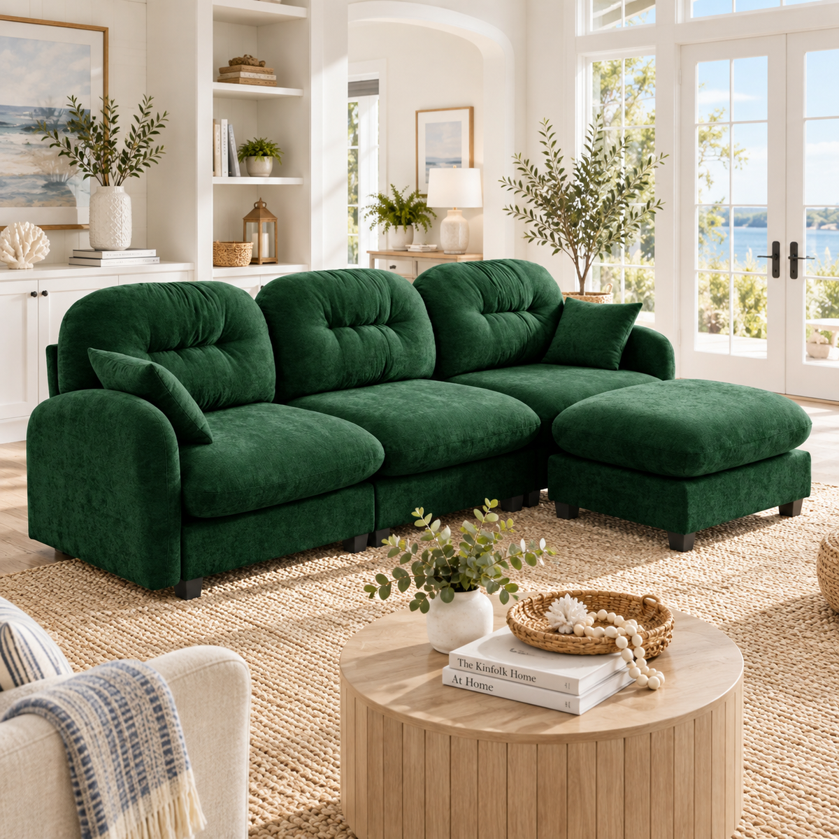 Roselyn 107" Modular Chenille Cloud L-Shaped Sectional Sofa with Ottoman
