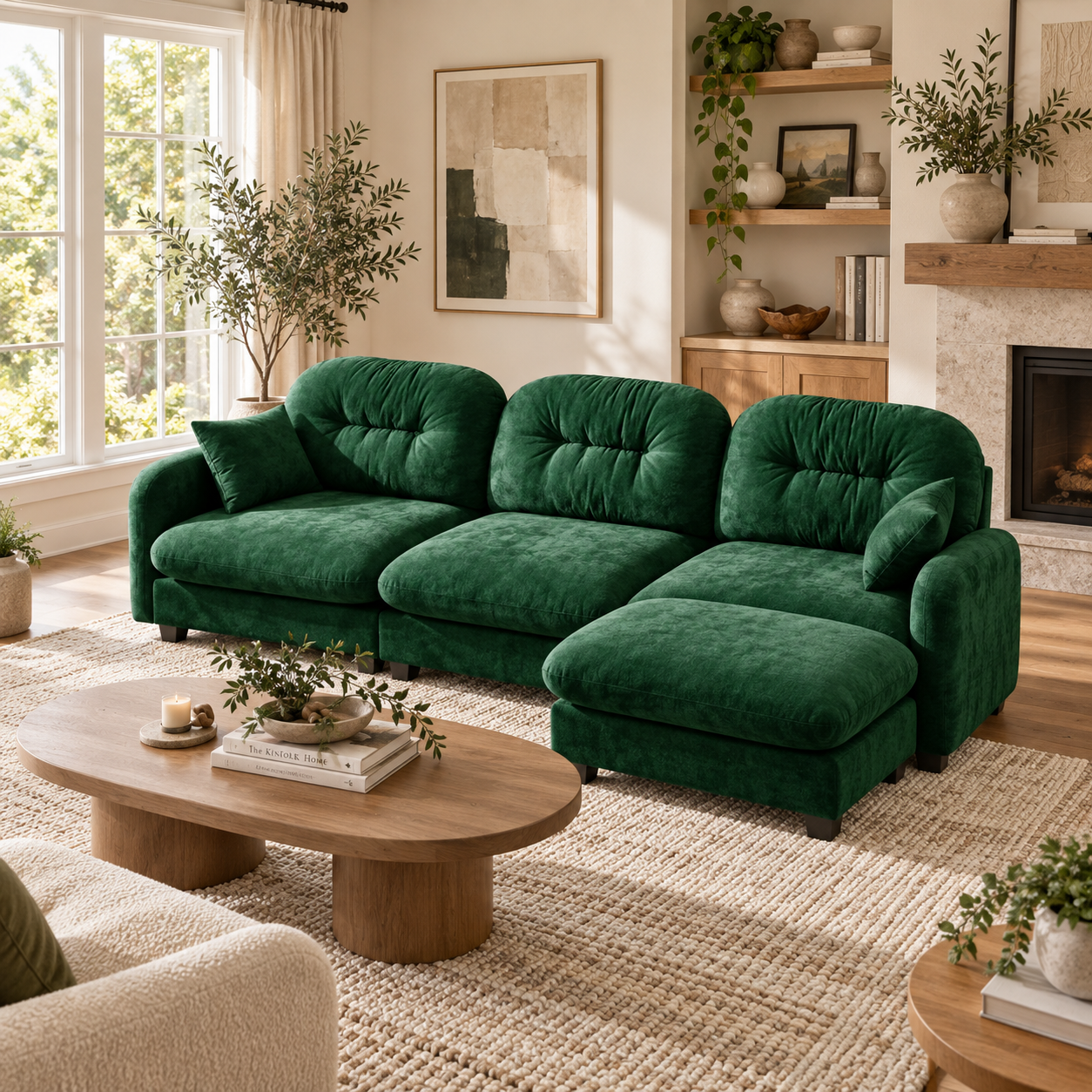 Roselyn 107" Modular Chenille Cloud L-Shaped Sectional Sofa with Ottoman