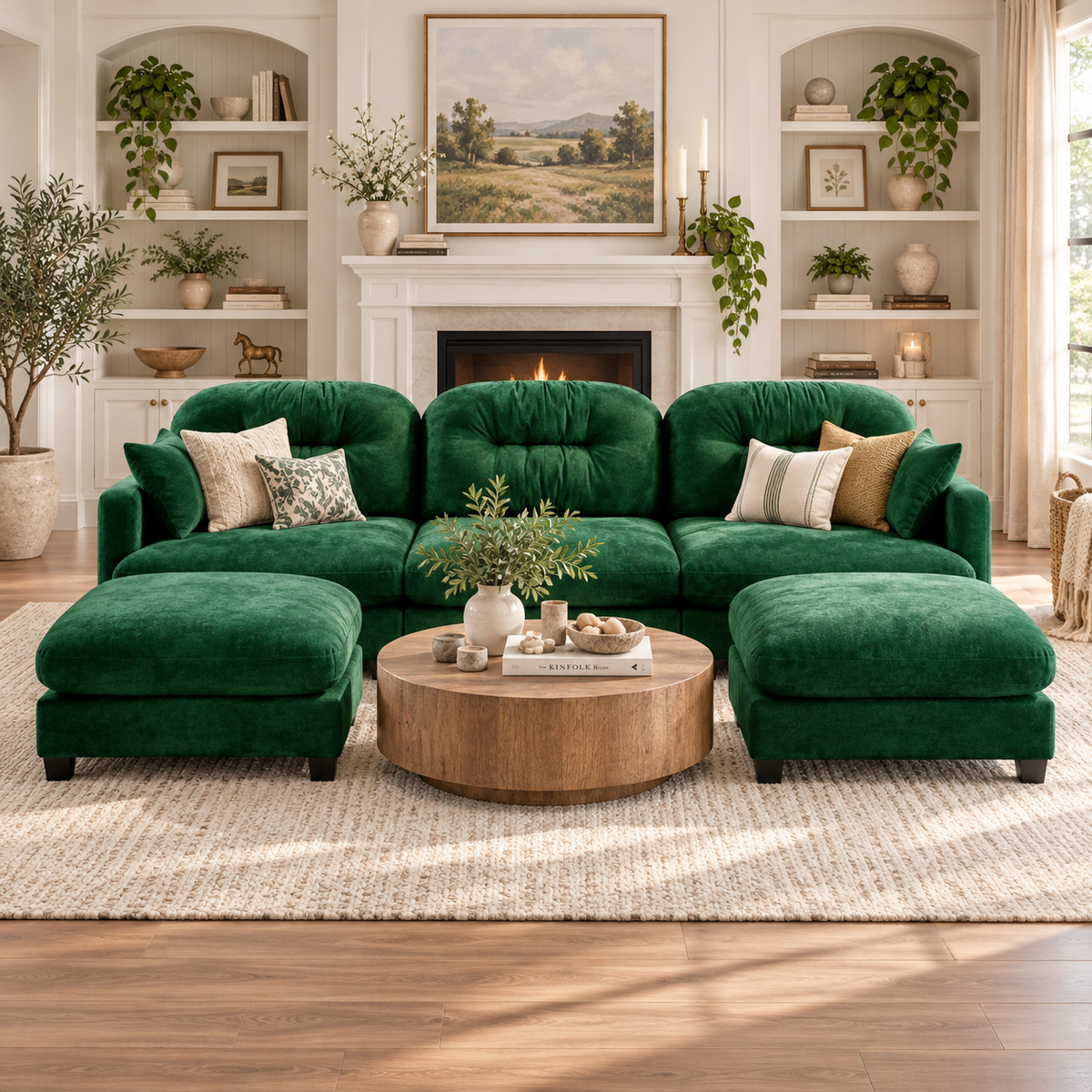 Roselyn 107" Modular Chenille U-Shaped Sectional Sofa with 2 Ottomans