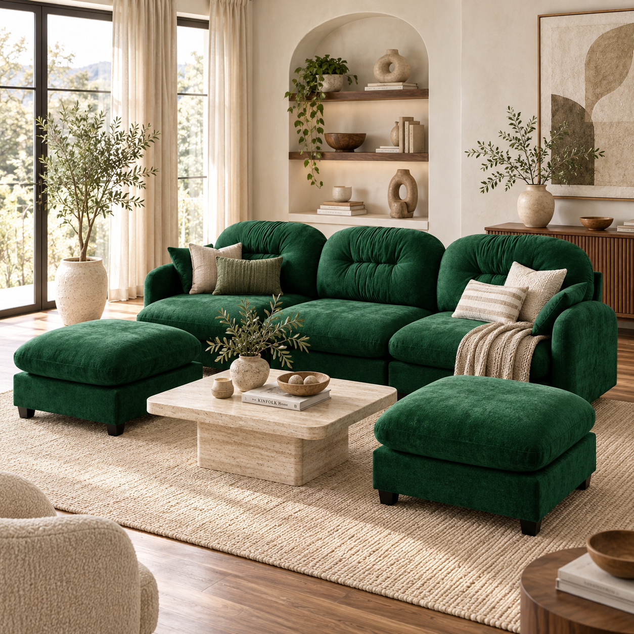 Roselyn 107" Modular Chenille U-Shaped Sectional Sofa with 2 Ottomans