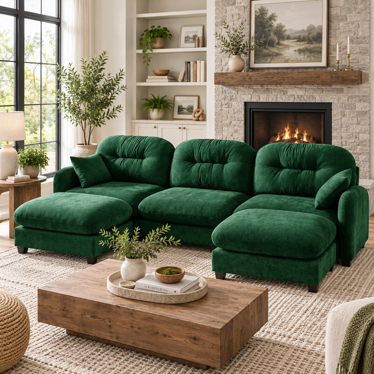 Roselyn 107" Modular Chenille U-Shaped Sectional Sofa with 2 Ottomans