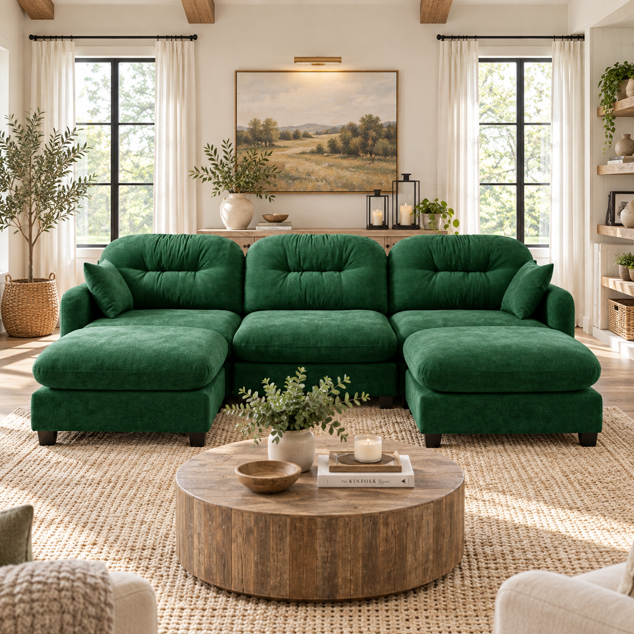 Roselyn 107" Modular Chenille U-Shaped Sectional Sofa with 2 Ottomans