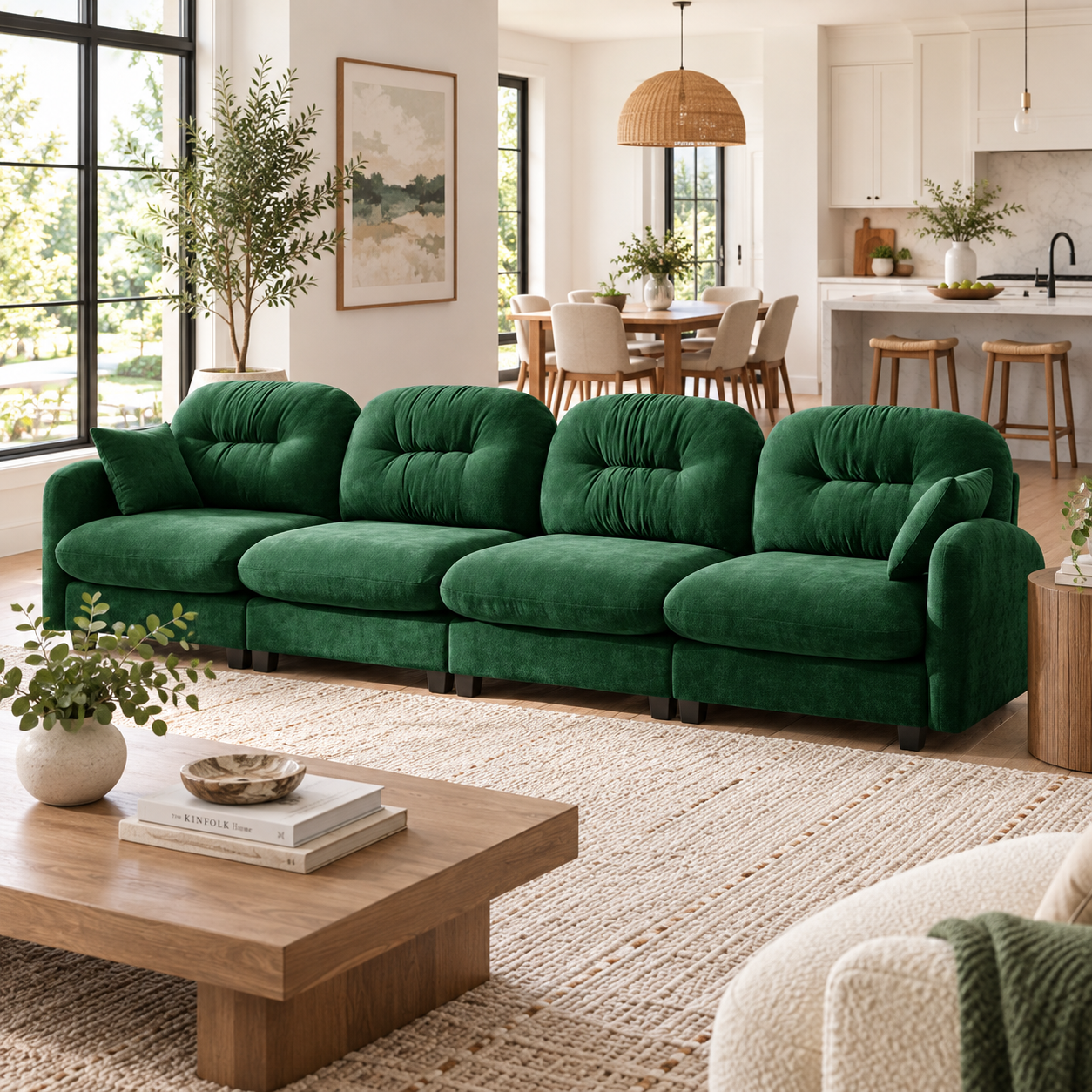 Roselyn 140" Modular Chenille Cloud 3-Seater Sofa with Tufted Cushion Backrest