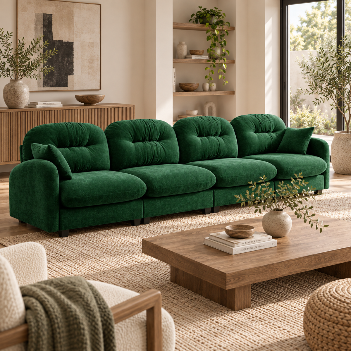 Roselyn 140" Modular Chenille Cloud 3-Seater Sofa with Tufted Cushion Backrest