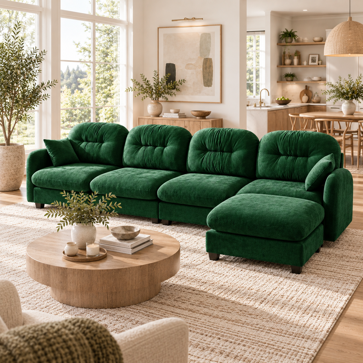Roselyn 140" Modular Chenille Cloud L-Shaped Sectional Sofa with Ottoman