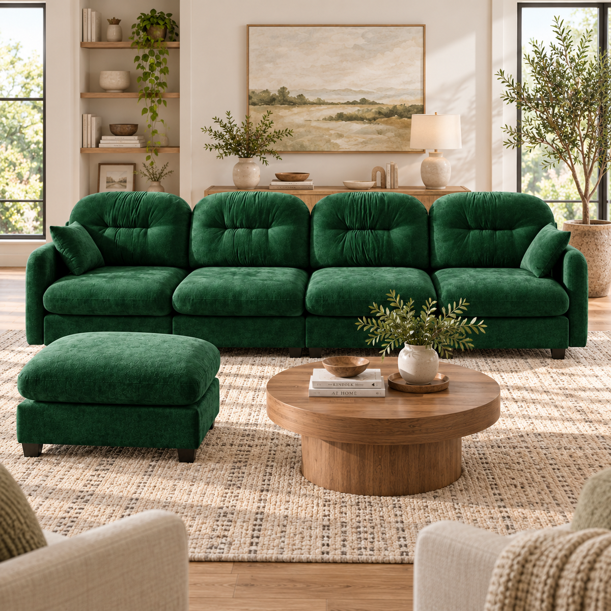 Roselyn 140" Modular Chenille Cloud L-Shaped Sectional Sofa with Ottoman
