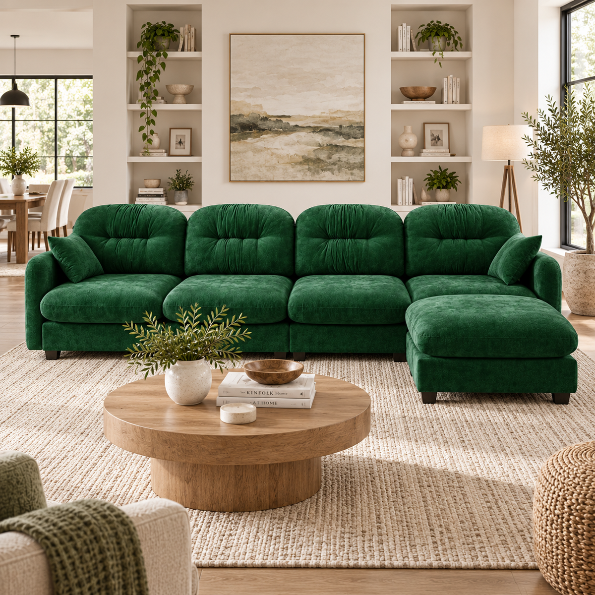Roselyn 140" Modular Chenille Cloud L-Shaped Sectional Sofa with Ottoman