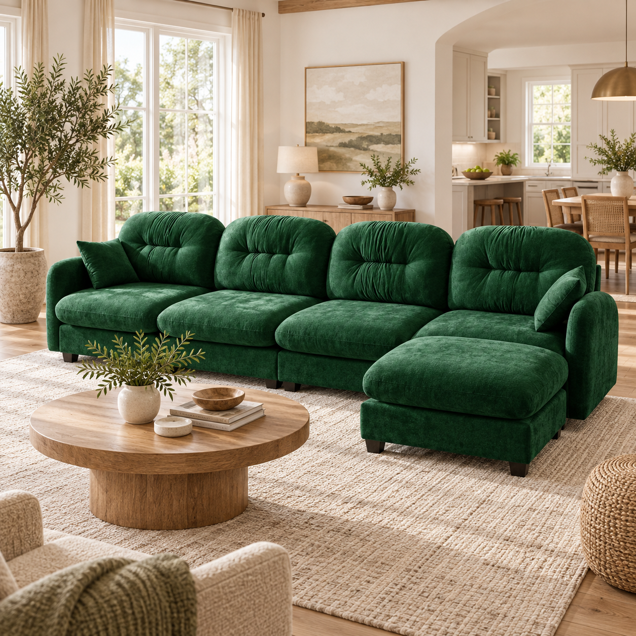 Roselyn 140" Modular Chenille Cloud L-Shaped Sectional Sofa with Ottoman