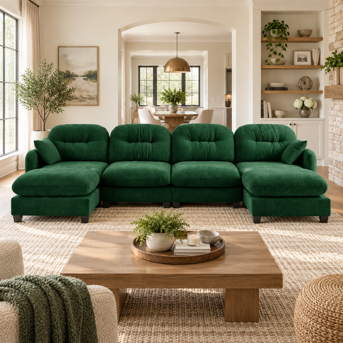 Roselyn 140" Modular Chenille Cloud U-Shaped Sectional Sofa with 2 Ottomans