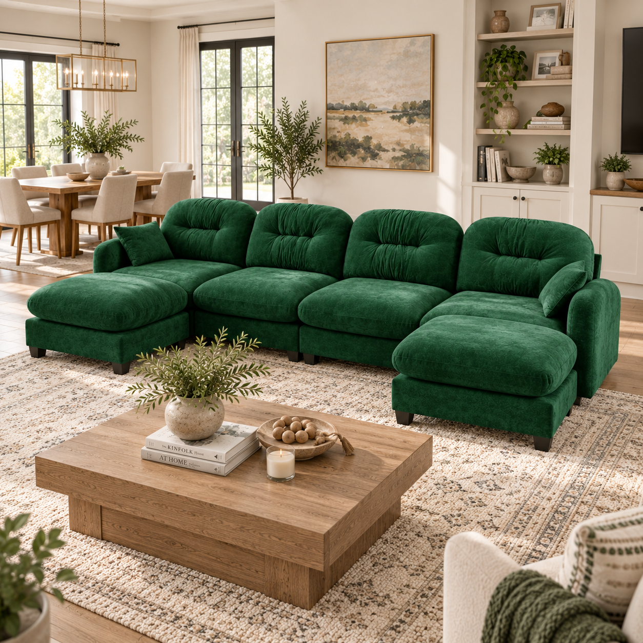 Roselyn 140" Modular Chenille Cloud U-Shaped Sectional Sofa with 2 Ottomans