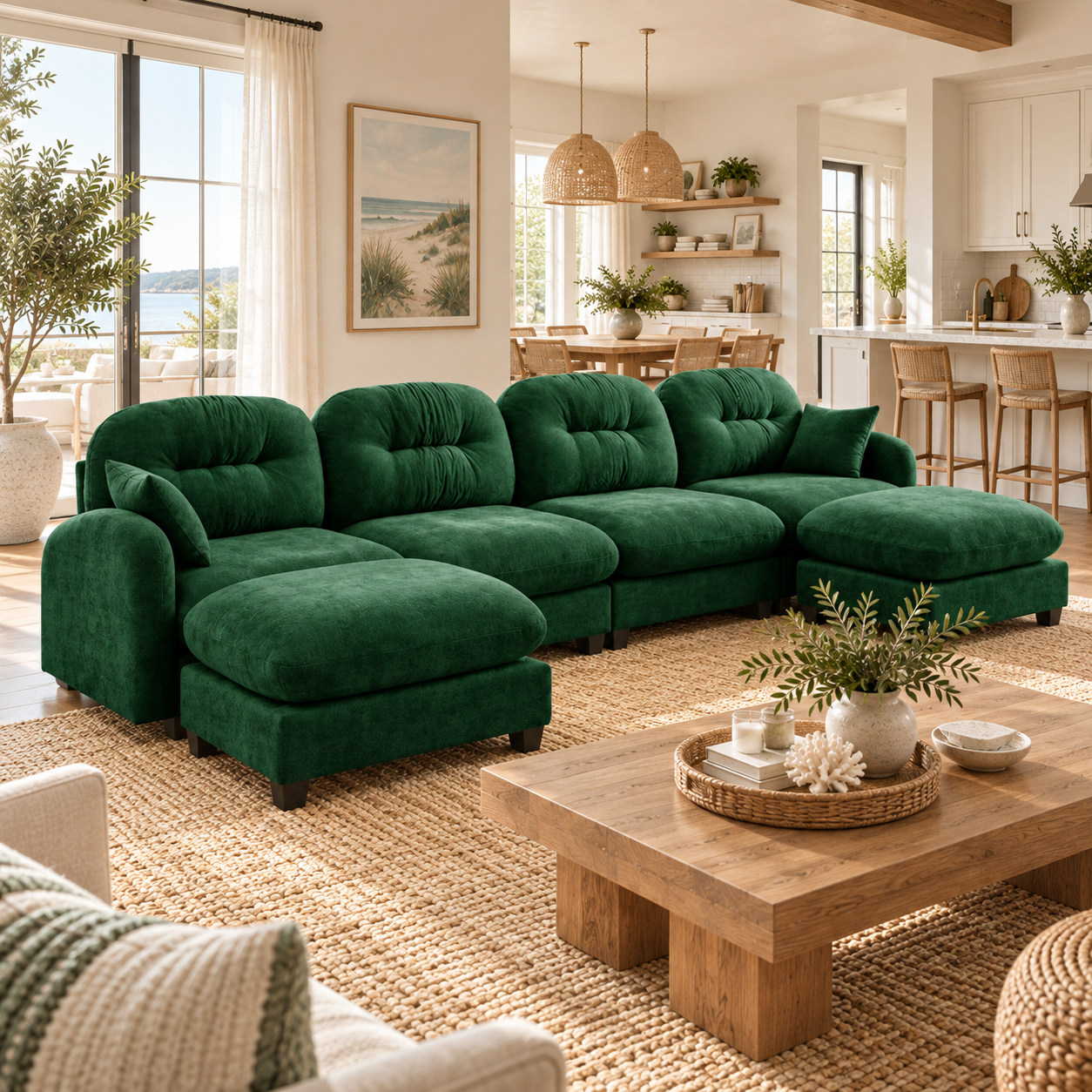 Roselyn 140" Modular Chenille Cloud U-Shaped Sectional Sofa with 2 Ottomans