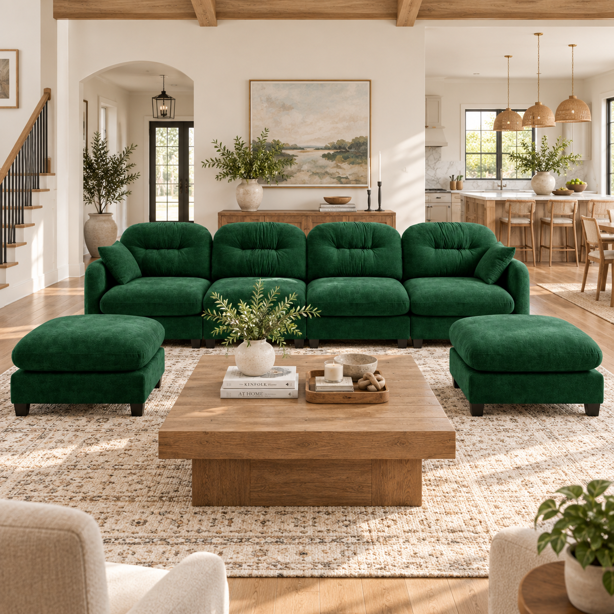 Roselyn 140" Modular Chenille Cloud U-Shaped Sectional Sofa with 2 Ottomans
