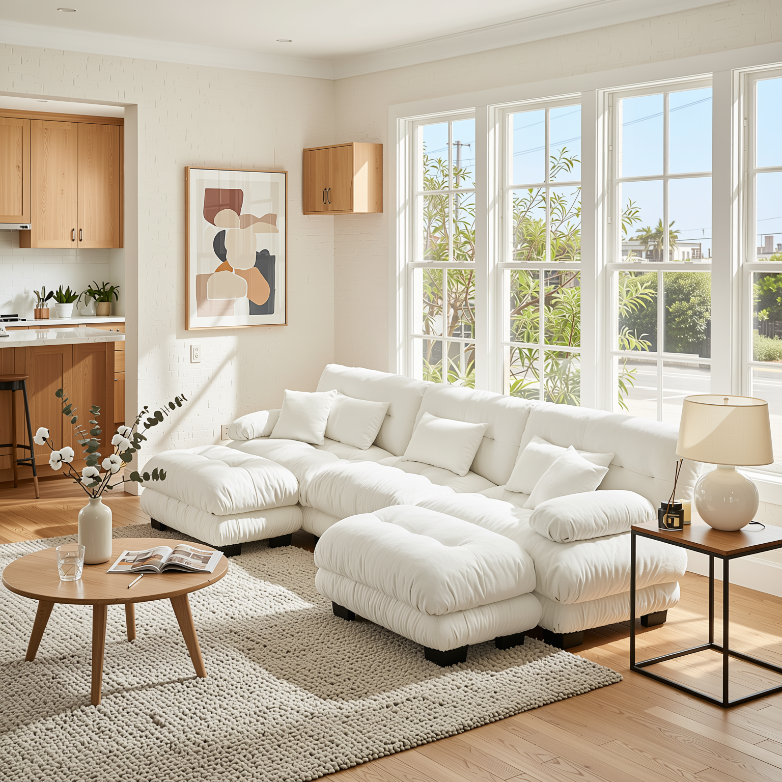 Monterey 134" Modular Chenille U-Shaped Cloud Sectional Sofa with 2 Ottomans