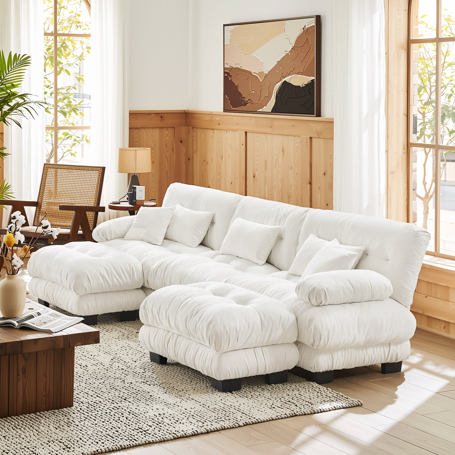 Monterey 134" Modular Chenille U-Shaped Cloud Sectional Sofa with 2 Ottomans