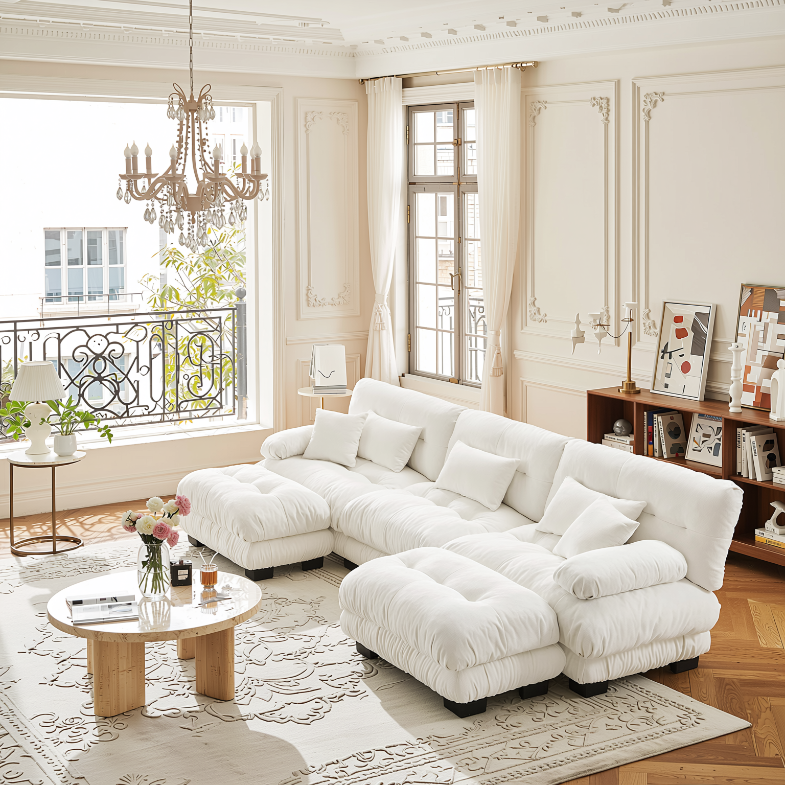 Monterey 134" Modular Chenille U-Shaped Cloud Sectional Sofa with 2 Ottomans