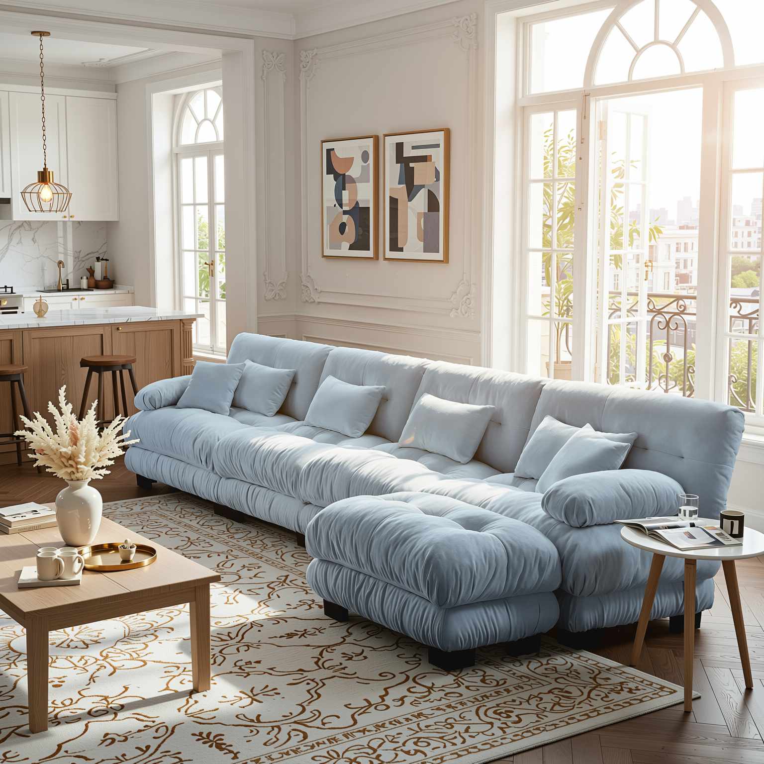 Monterey 173" Oversized Modular Chenille L-Shaped Cloud Sectional Sofa with Ottoman