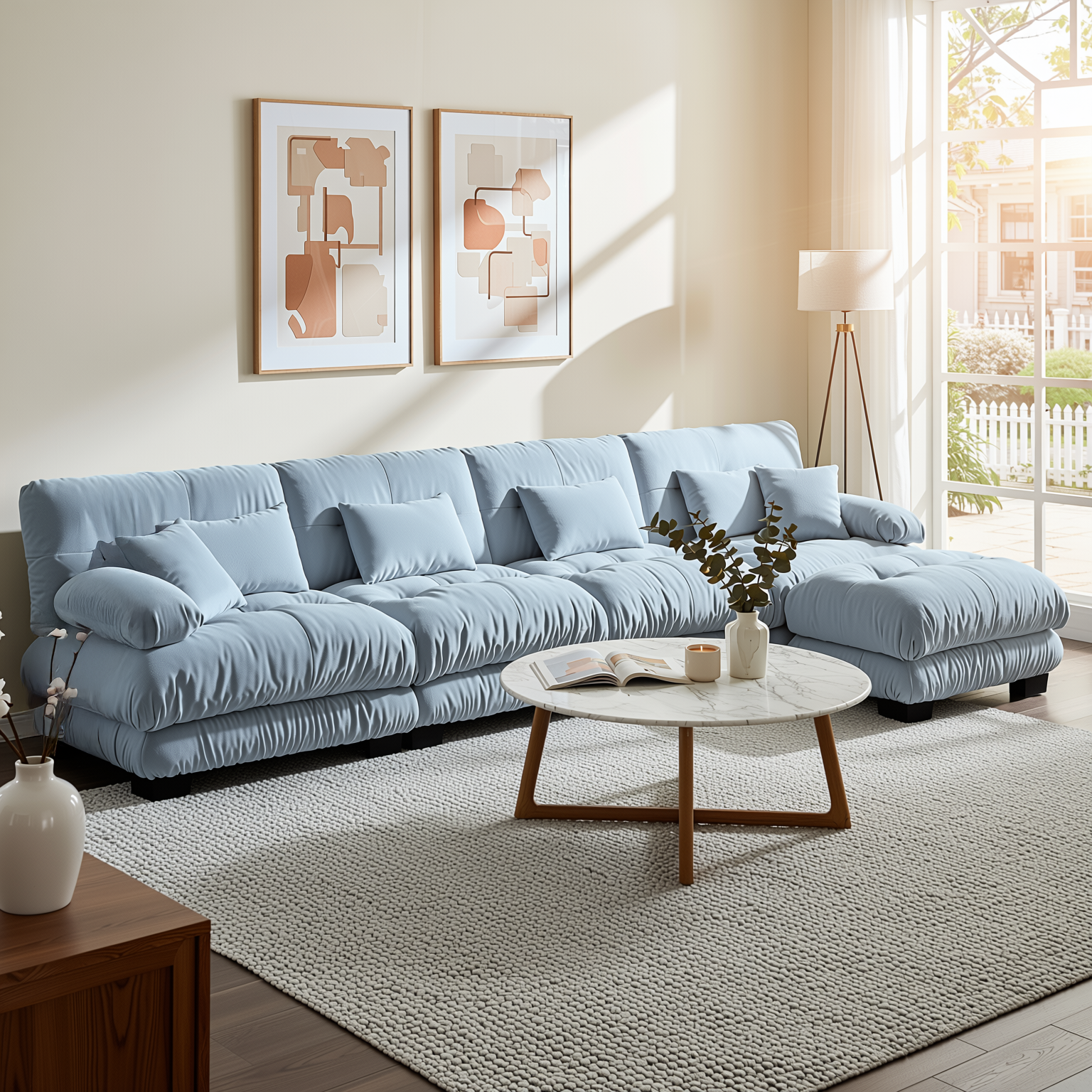 Monterey 173" Oversized Modular Chenille L-Shaped Cloud Sectional Sofa with Ottoman
