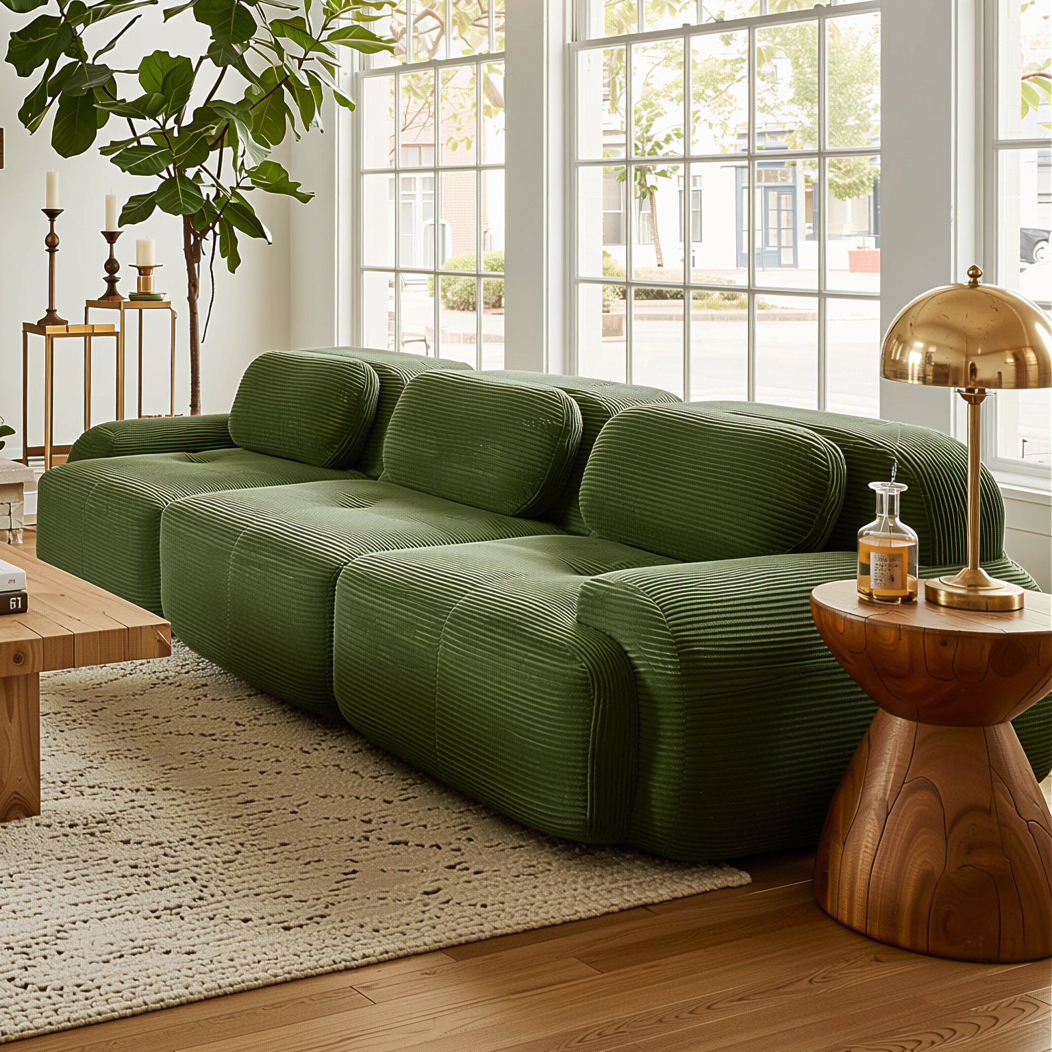 Anchorage 116" Modular Corduroy 3-Seater Sofa with Curved Armrest