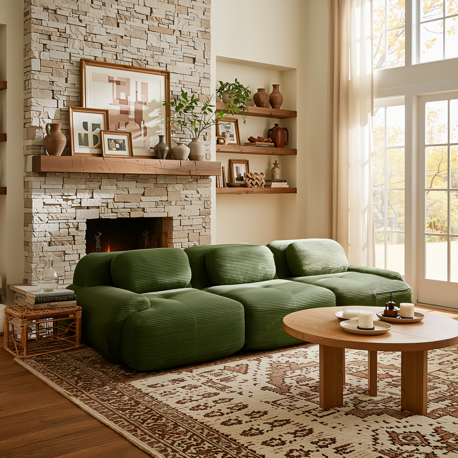 Anchorage 116" Modular Corduroy 3-Seater Sofa with Curved Armrest