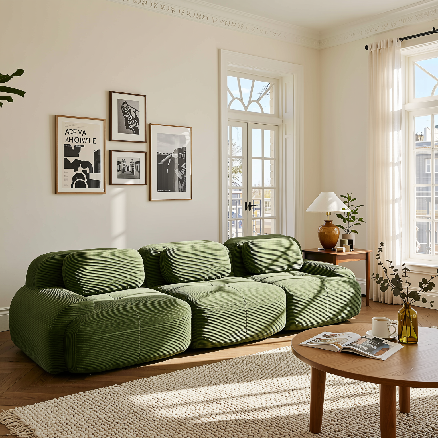 Anchorage 116" Modular Corduroy 3-Seater Sofa with Curved Armrest