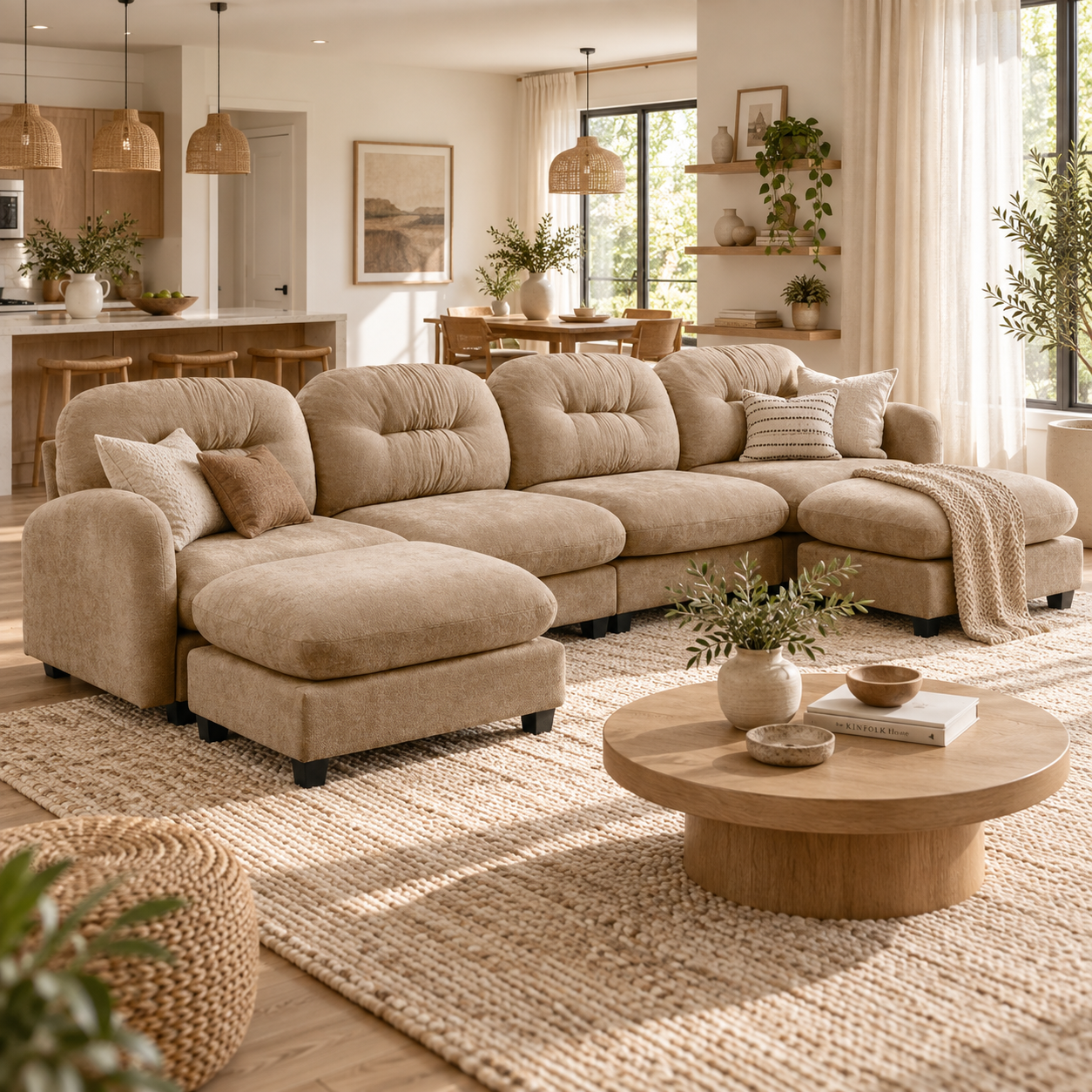 Roselyn 140" Modular Chenille Cloud U-Shaped Sectional Sofa with 2 Ottomans