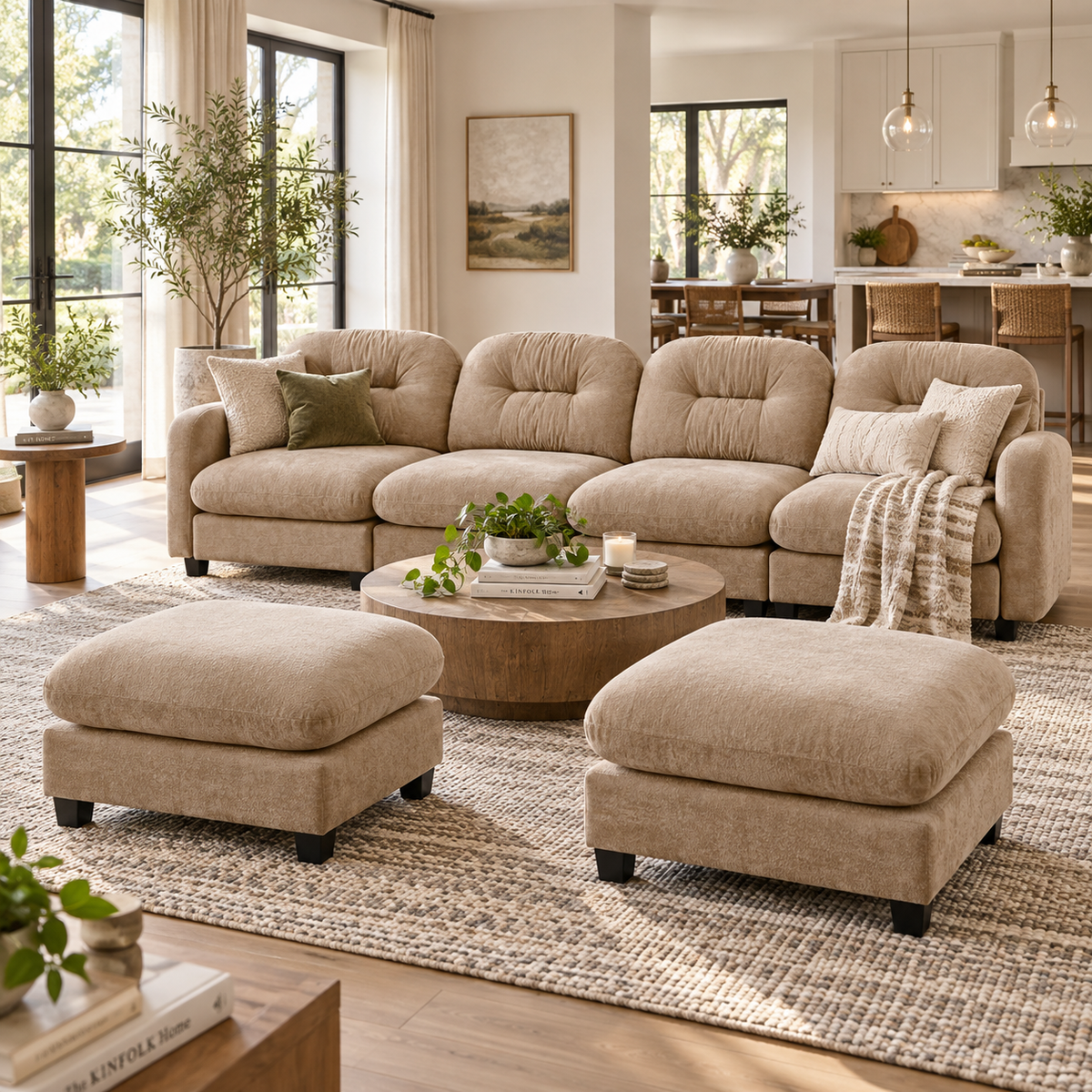 Roselyn 140" Modular Chenille Cloud U-Shaped Sectional Sofa with 2 Ottomans