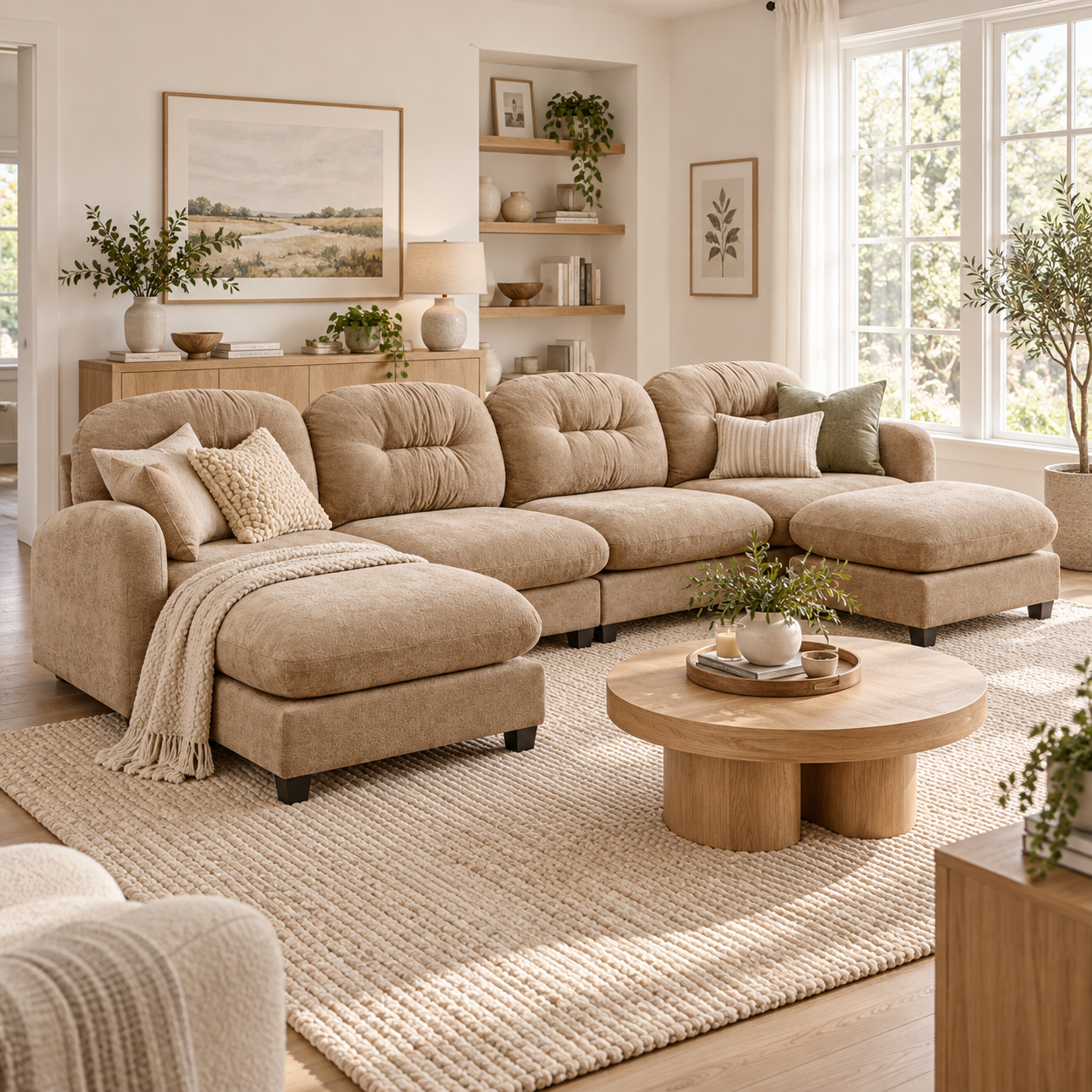 Roselyn 140" Modular Chenille Cloud U-Shaped Sectional Sofa with 2 Ottomans