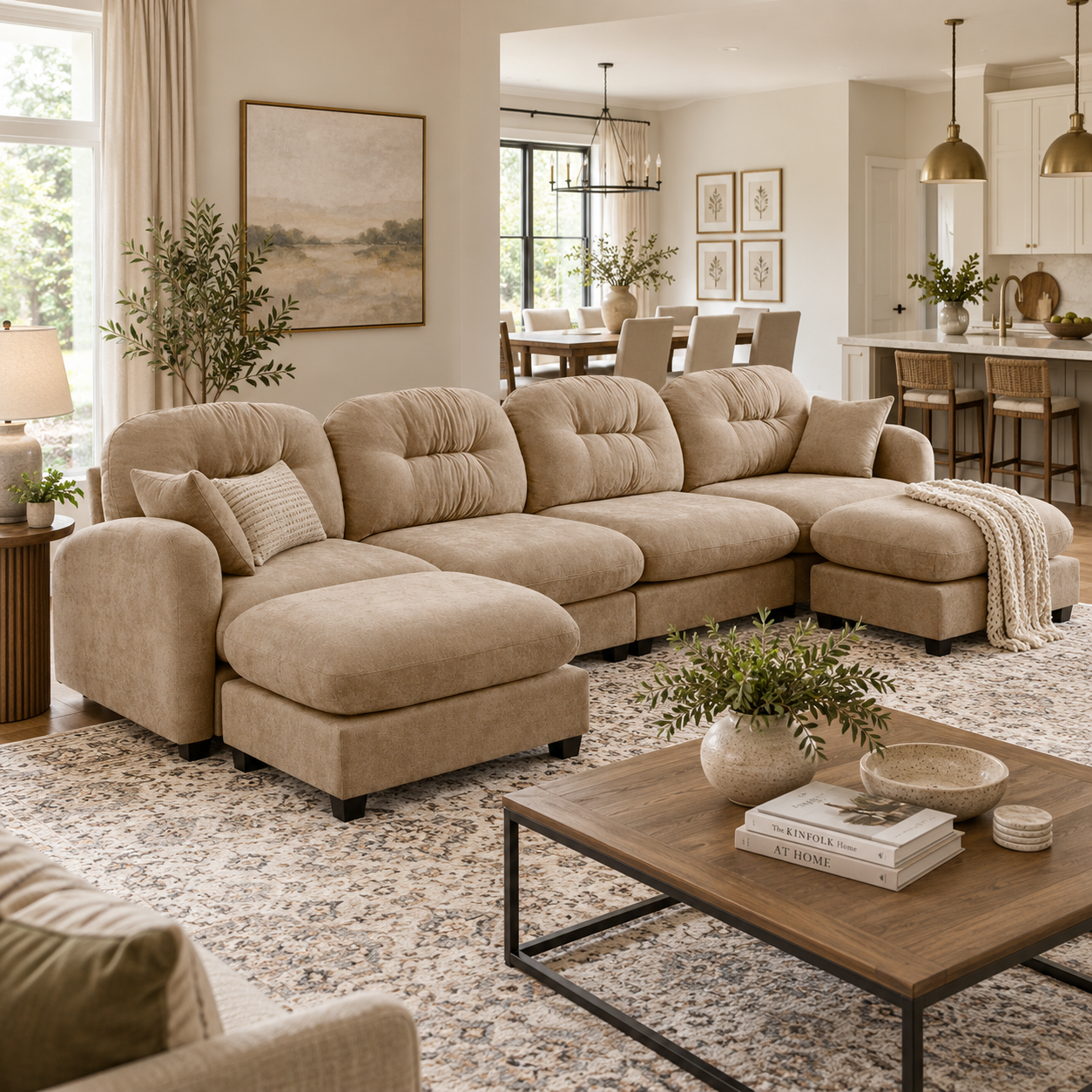 Roselyn 140" Modular Chenille Cloud U-Shaped Sectional Sofa with 2 Ottomans