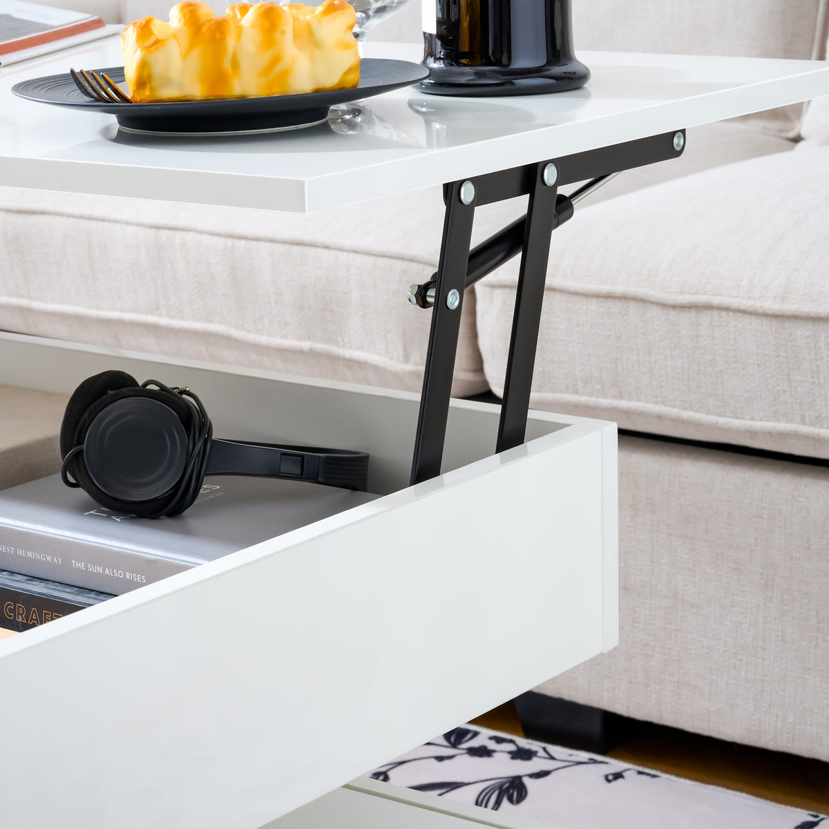 Aureon 39" Modern Lift Top Coffee Table with Storage and LED Lights