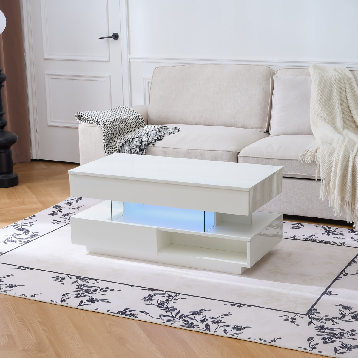 Aureon 39" Modern Lift Top Coffee Table with Storage and LED Lights